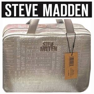 Steve Madden Repeat Logo Metallic Zip Around Cosmetic Case